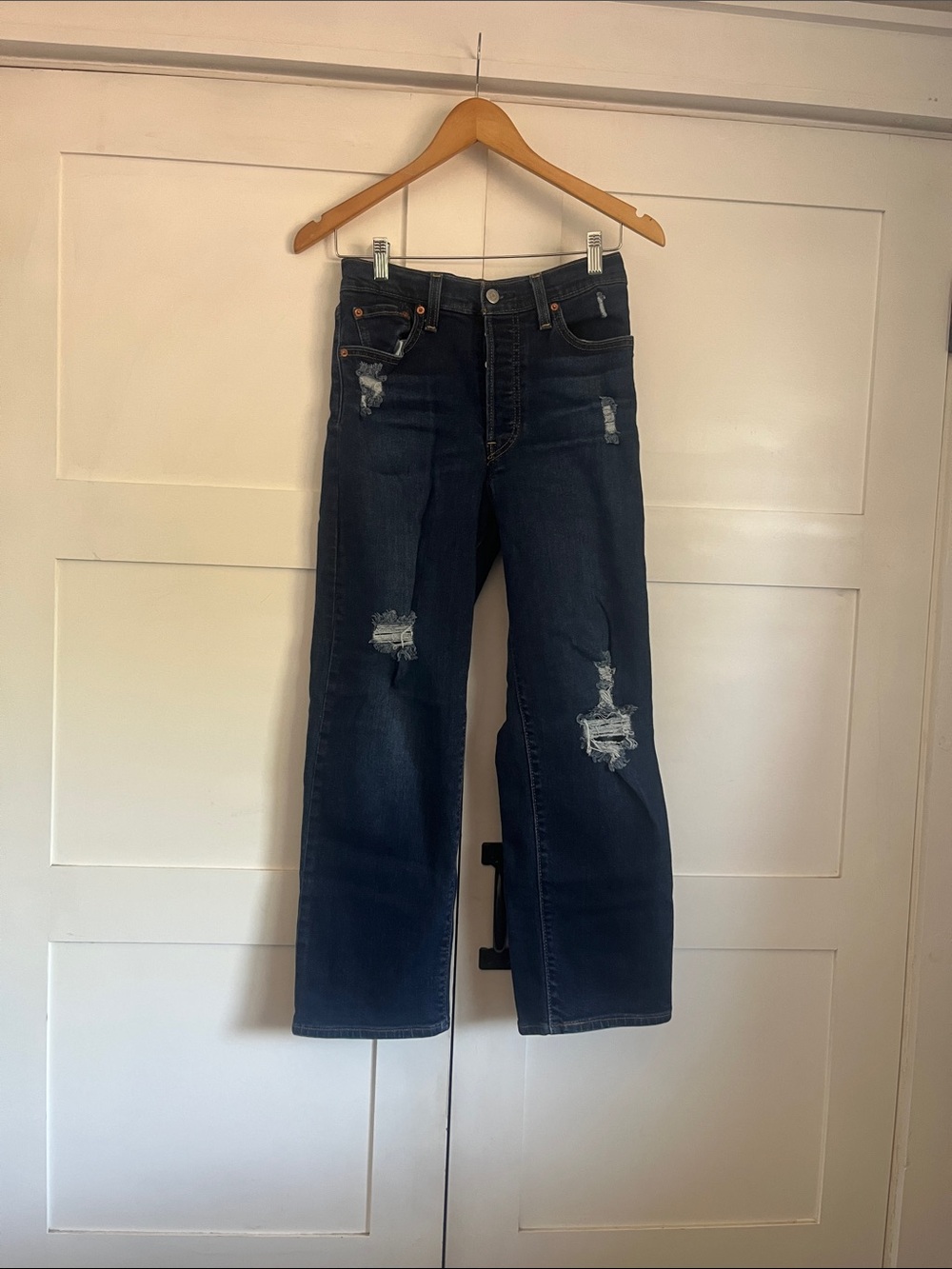 Levi's Navy Distressed Straight-Leg Jeans